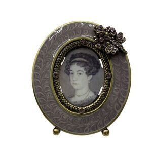 Two's Company Oval Picture Frame Purple Enamel Gold Tone Rhinestone Butterfly